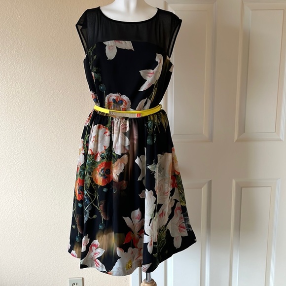 Brand new Ted Baker belt black floral dress Size 2